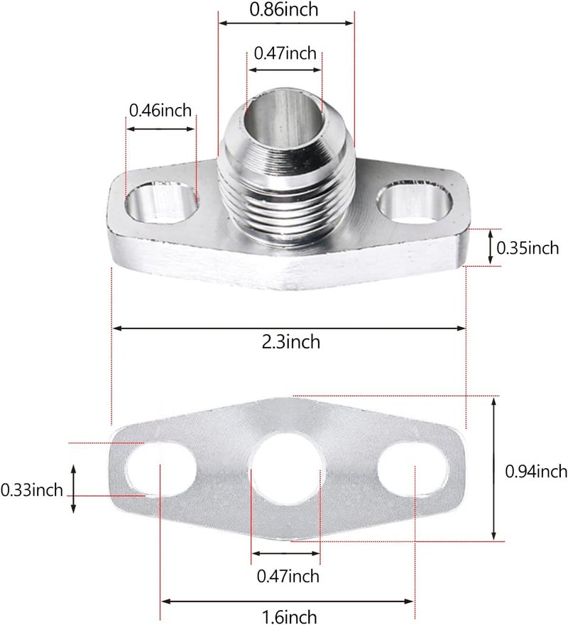 Yonput 1 PC AN10 Aluminium Alloy GT25 GT30 GT28 Turbo Oil Return Drain Flange Adapter Kit (Silver) - Image 2